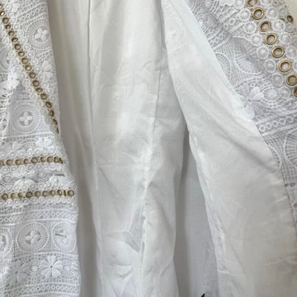BEREK Eyelet Embroidered Blazer White Gold Grommets Lace Jacket XL Statement - Picture 8 of 13